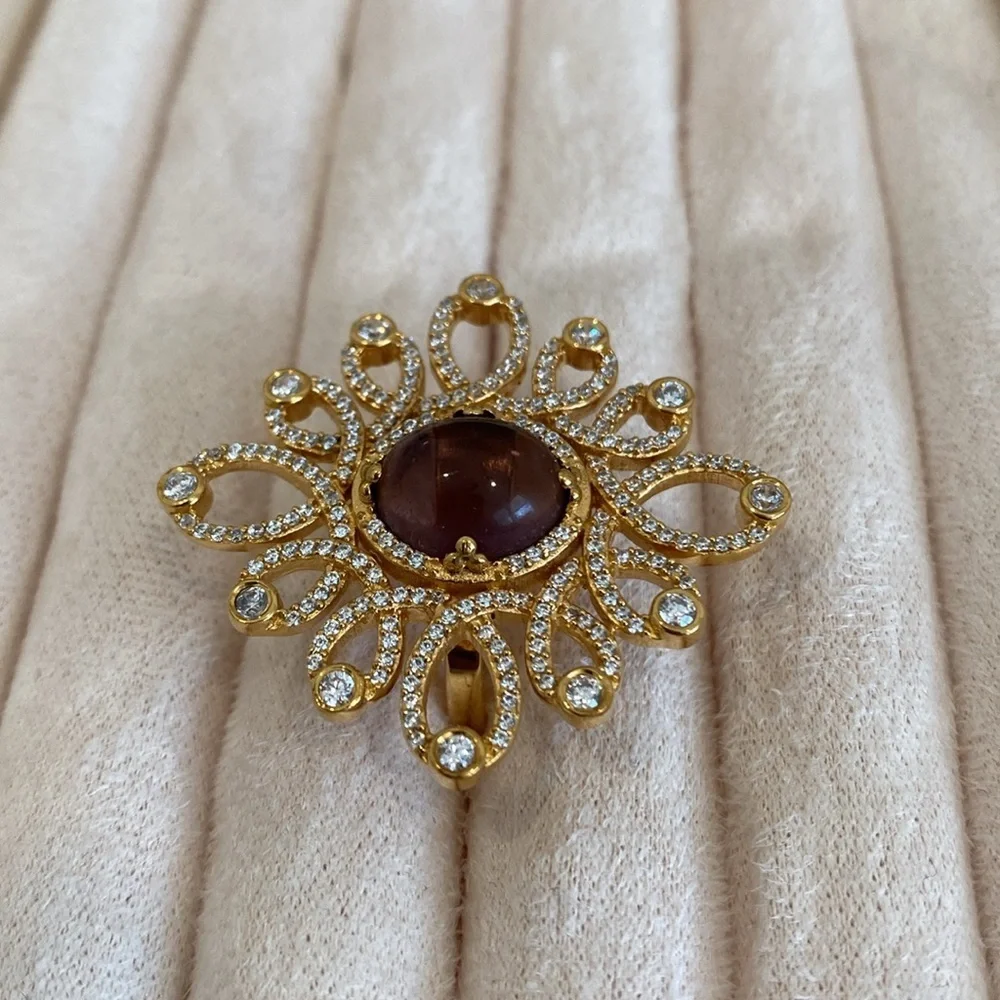 NWT Hespera gold vermeil genuine amethyst white topaz ring